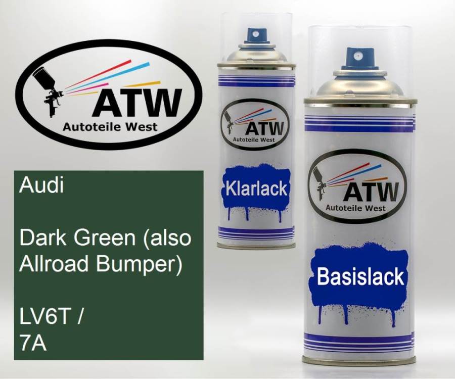 Audi, Dark Green (also Allroad Bumper), LV6T / 7A: 400ml Sprühdose + 400ml Klarlack - Set, von ATW Autoteile West.